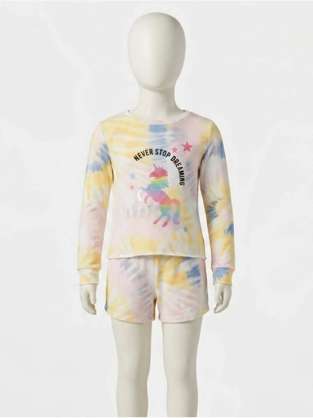 Vigoss Pastel Tie-Dye Unicorn Pajama Set - Yellow Pink Blue